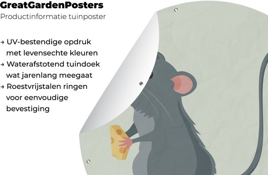 Cercle de jardin dessin d'un rat avec du fromage - 60x60 cm - Affiche ronde de jardin - Extérieur