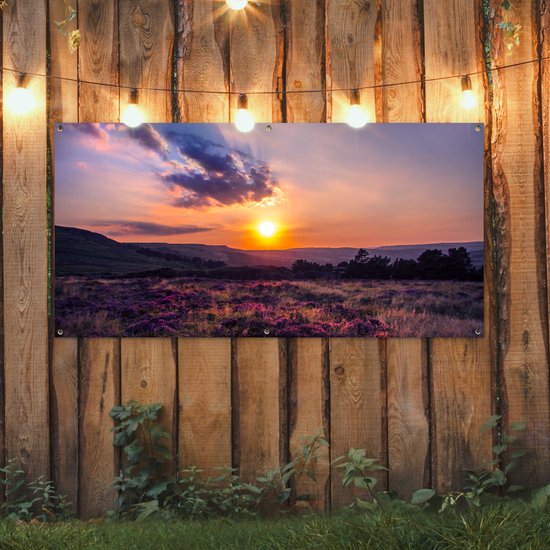 Décoration murale murale d'extérieur Coucher de soleil sur la lande - 160x80 cm