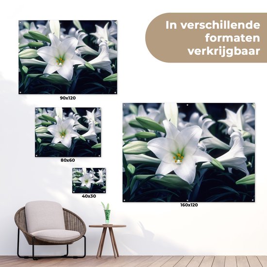 Tuinposter 40x30 cm - Tuindecoratie Close-up van lelie bloemen - Poster voor in de tuin - Buiten decoratie - Schutting tuinschilderij - Tuindoek muurdecoratie - Wanddecoratie balkondoek