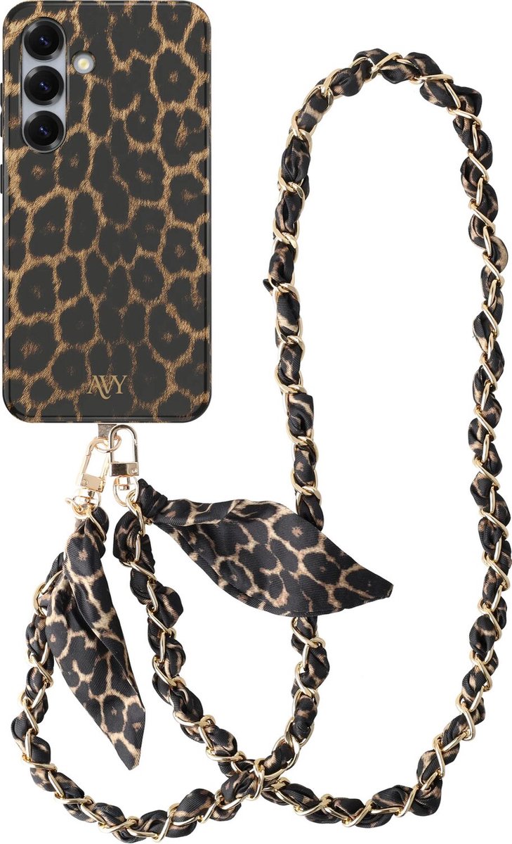 AVY Hoesje Met Telefoonkoord | Geschikt voor Samsung Galaxy S25 | Compatibel met MagSafe & Qi2 | Hard Shell Back Cover | Stijlvol Bijpassend Koord Crossbody (120CM) | Panthera Chic