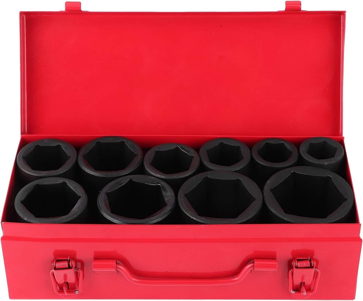 Set van 10 Impact Moersleutels 3/4 Inch Aandrijving met 6-Punt Socket voor Professioneel Gebruik en Corrosiebestendigheid, Inclusief Maten 22-50 mm