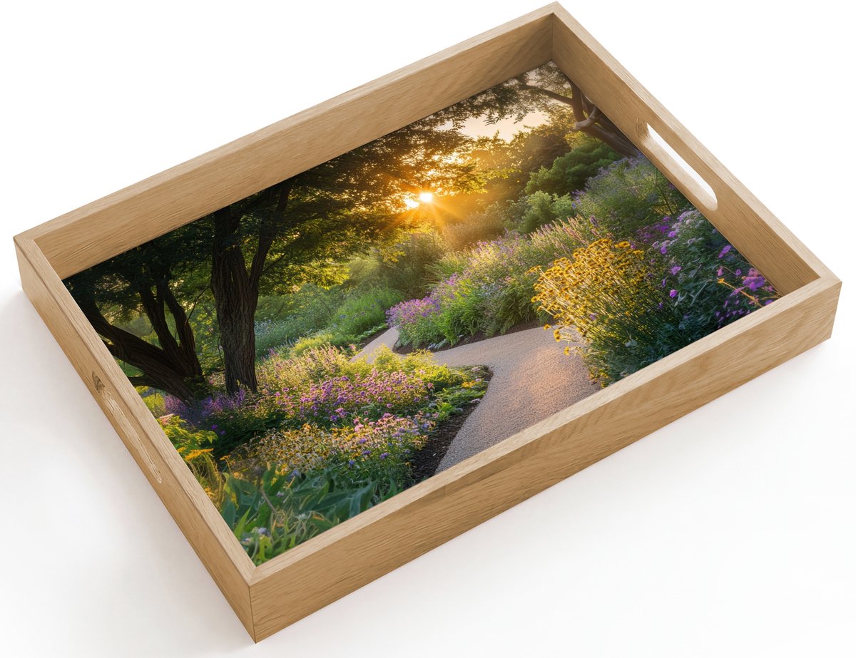 Dienblad hout 40x30 cm - Schootdienblad - Pad - Bloemen - Park - Borrelplank rechthoek - Plateau dienbladen