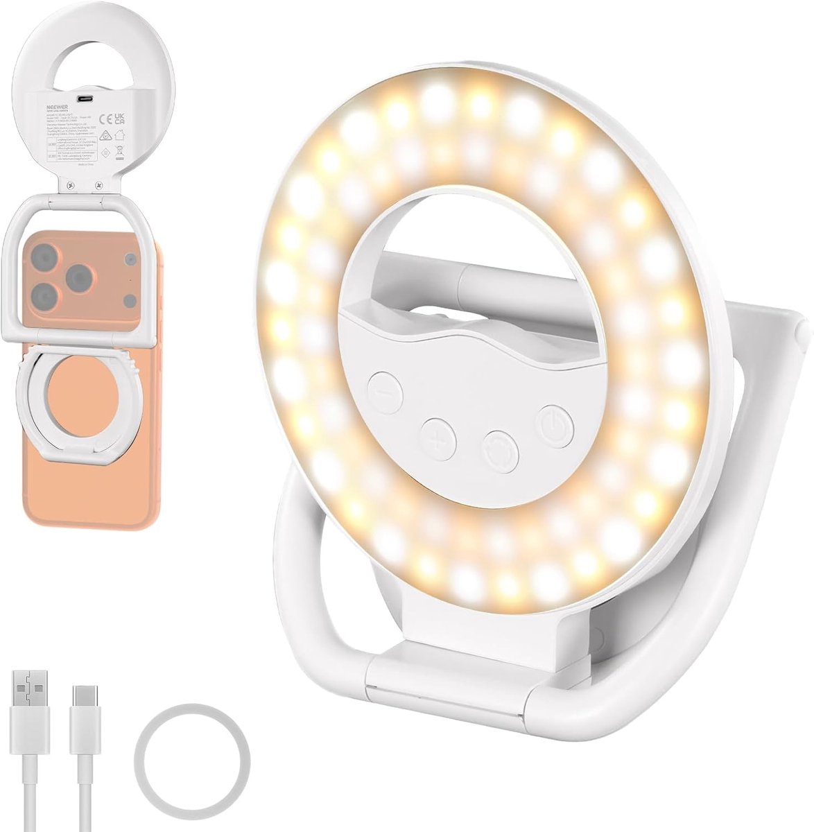 Instapmodel Magnetische Selfie Ringlamp - Geschikt voor MagSafe iPhone - 4W Tweekleur Vouwbare LED Opvulverlichting - 800mAh