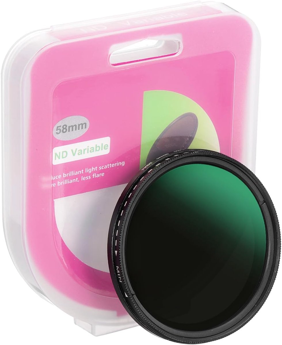 Ronte - 58mm Variabel ND-filter voor Camera en Videografie met Slim Optisch Glas in Zwart Kleur