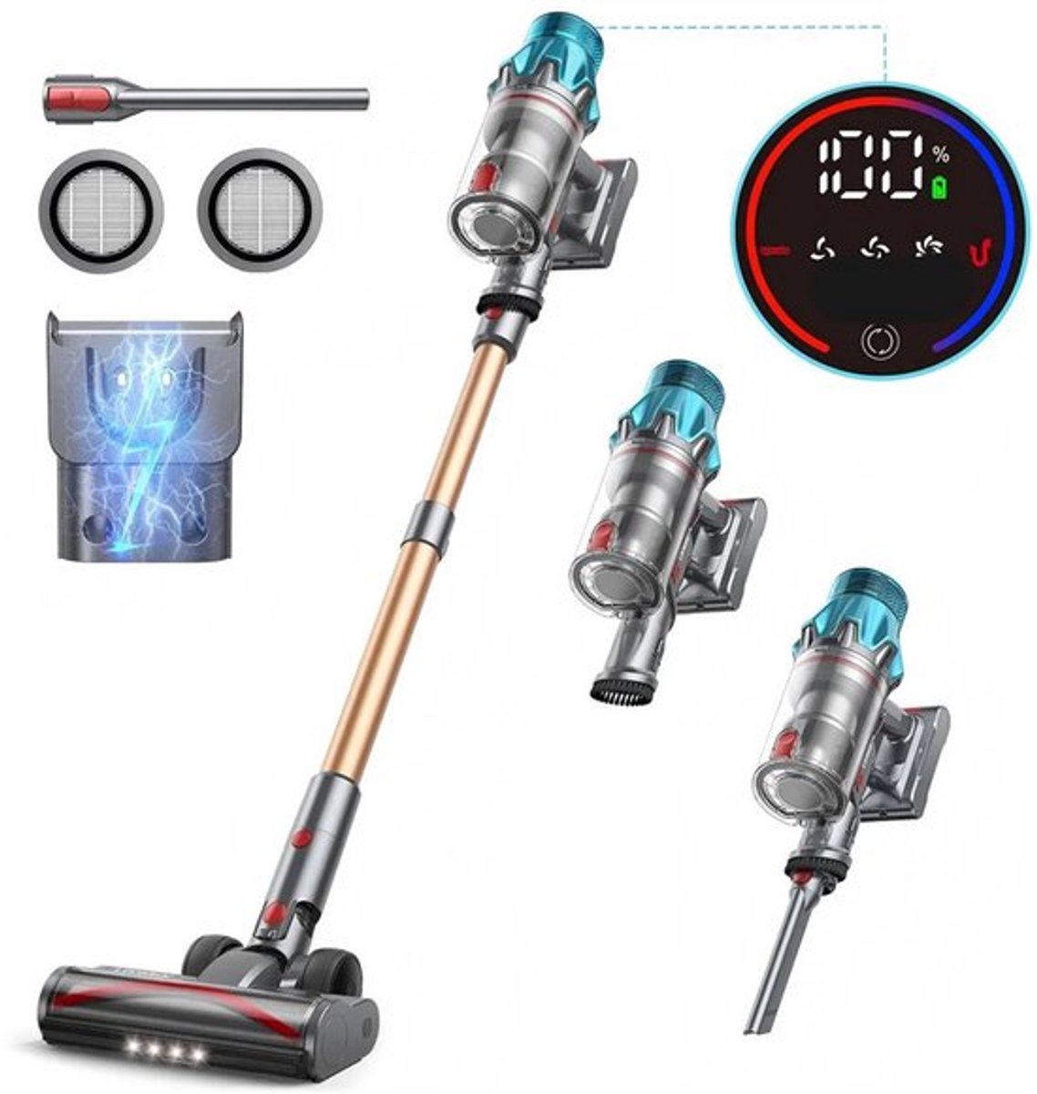 Steelstofzuiger - Stofzuiger - Draadloze - Vacuum Cleaner - 550W - 45kPa Zuigkracht - LED Touchscreen – Tot 60 Min Gebruiksduur – Brushless Motor
