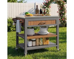 Tuinkast met werkblad - Buitenkast Grillstation - Buiten koken - Met RVS werkblad - 80x51x91.5cm - Houtkleurig