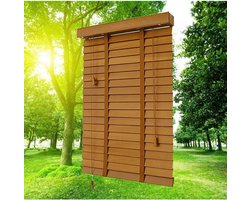 Houten Jaloezieën - Horizontale Raambekleding - Ruimte Verduisteren - Natuurlijk Massief Hout - B 130 x H 175 cm - Mat