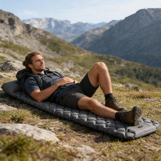 Kampeer Matras - Slaapmat Outdoor - Buiten Slapen - Zelfopblazend Systeem - 37x17x17 cm - Grijs van Merkloos — afbeelding 4