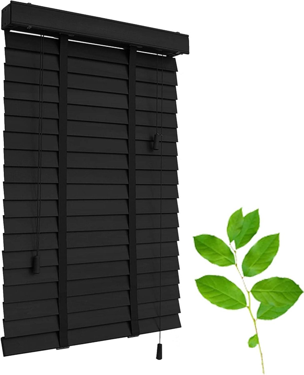 Houten Jaloezieën - Horizontale Blinds - Privacy Creëren - Massief Hout - 60x130cm - Zwart