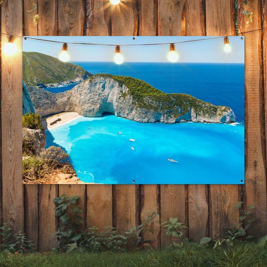 Tableau Décoration murale Vue de Shipwreck Beach un jour d'été à Zakynthos - 180x120 cm - Poster de jardin
