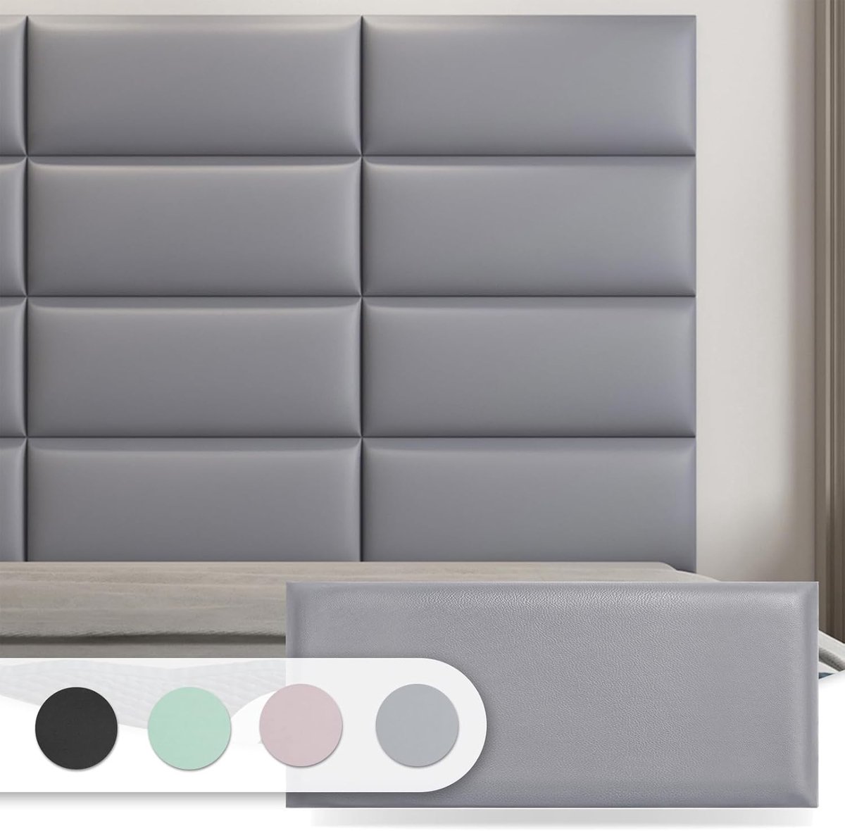Gevoerde Wandgemonteerde Hoofdeinde voor Tweepersoonsbed - Geluidsdichte 3D Wandpanelen Plak en Stick Hoofdeinde voor Slaapkamer - Grijs, 6 Pack 60x25cm