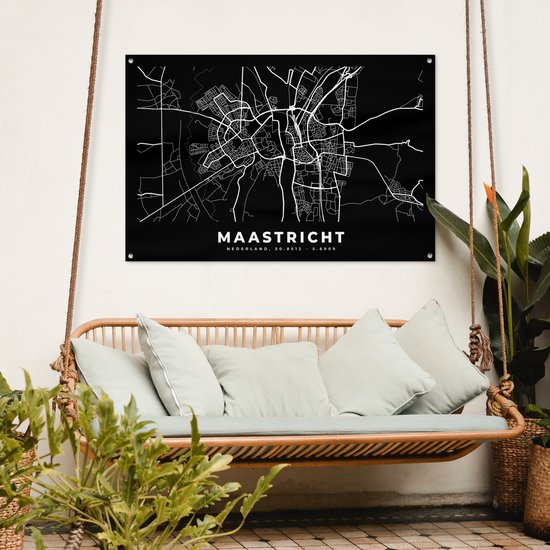 Tuinposter 120x80 cm - Tuindecoratie Kaart - Maastricht - Zwart - Poster voor in de tuin - Buiten decoratie - Schutting tuinschilderij - Tuindoek muurdecoratie - Wanddecoratie balkondoek