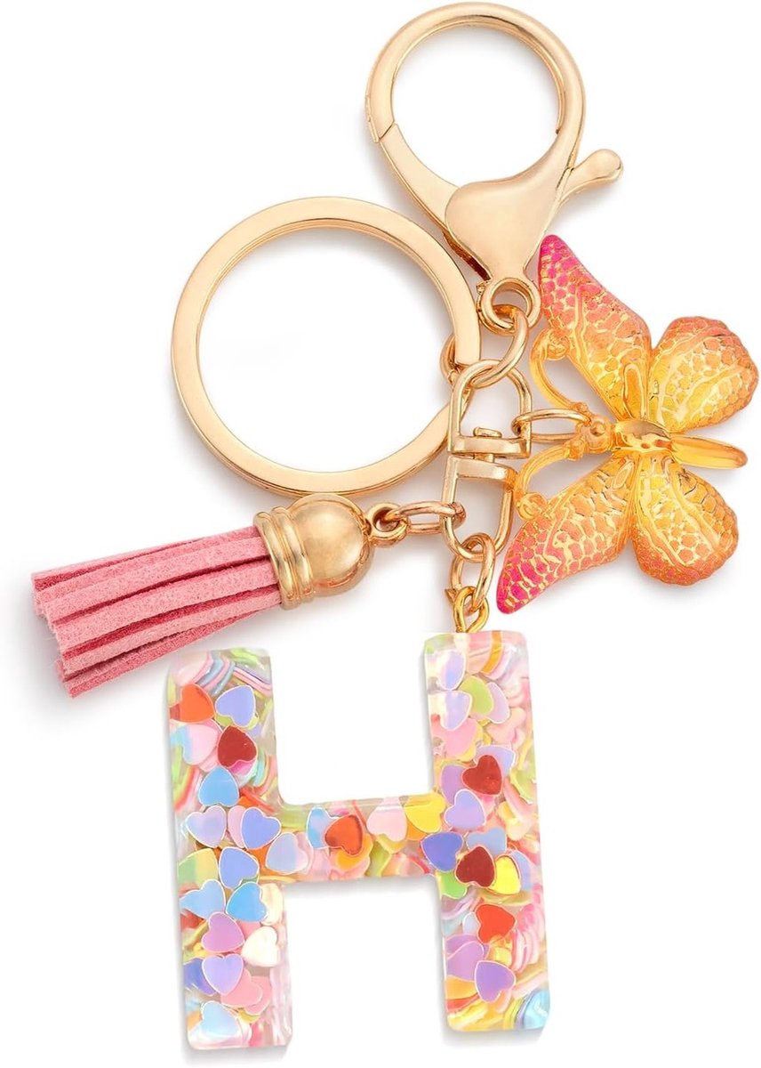 Keychain voor Meisjes met Initiële Letter en Vlinderontwerp - Roze Sleutelhanger, Persoonlijke Sleutelhanger, Uniek Cadeau