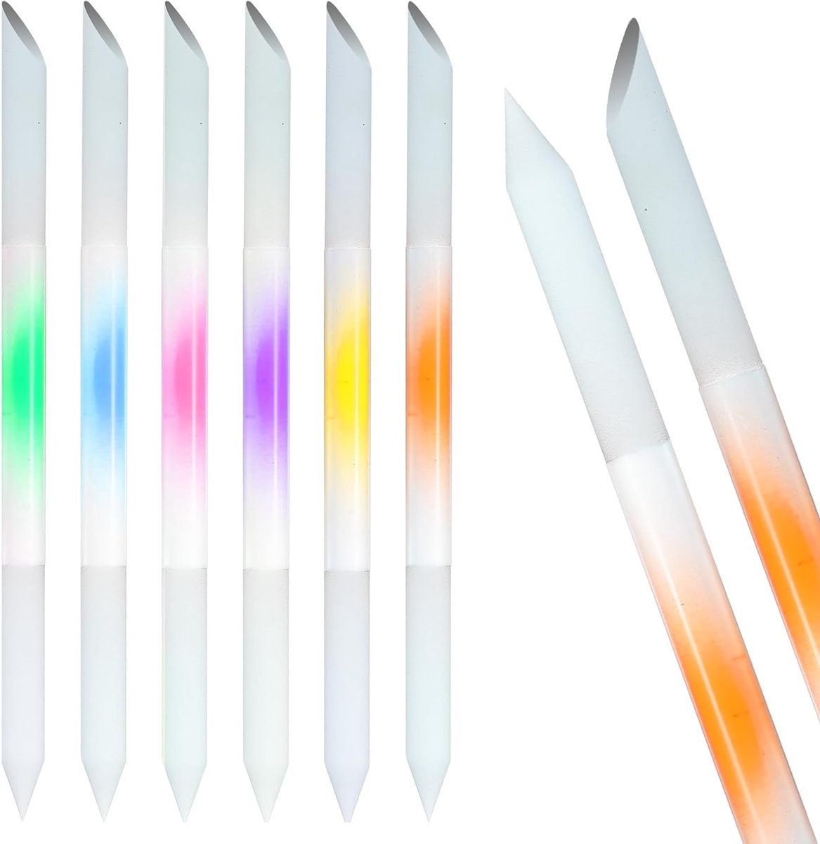 Professionele Set van 6 Stuks: Dubbelzijdige Glazen Nagelvijl en Cuticle Pusher voor Perfecte Nagelverzorging en DIY Manicure