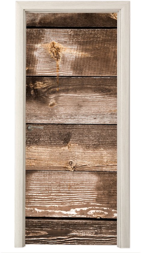 Deurposter 85x205 cm - Deursticker Vintage - Hout - Planken - Bruin - Meubelfolie zelfklevend - Deurfolie woonkamer - Interieurfolie fotobehang - Deur plakfolie - Deurstickers - Deurbehang sticker - Kamer decoratie