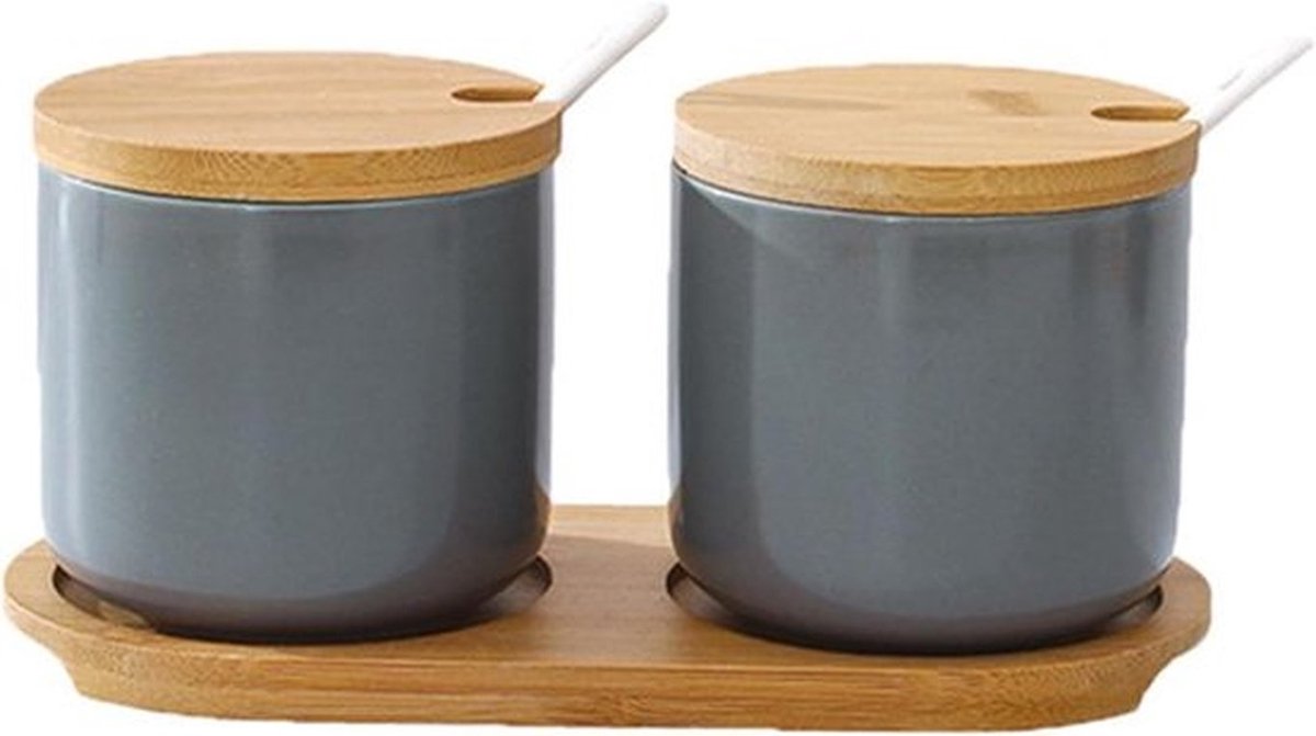 Kruidenpotjes Set van 2 stuks voor diverse kruiden en specerijen - Grijs - 250 ml