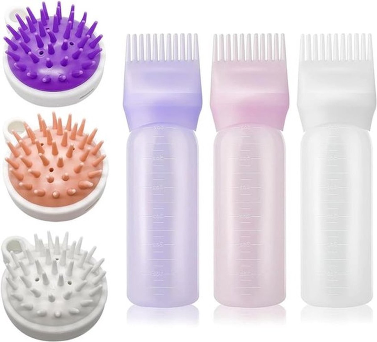 Haarolie Applicator Fles en Hoofdhuid Massageapparaat Set met Kam en Verfborstel