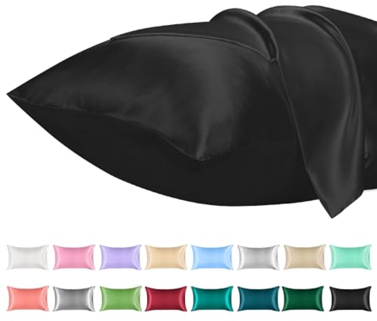 PromoHome 2 Stuks Satijnen Kussenslopen - Standaard 50x70 cm - Zacht Microfiber Satijn - Enveloppe Sluiting - Zwart