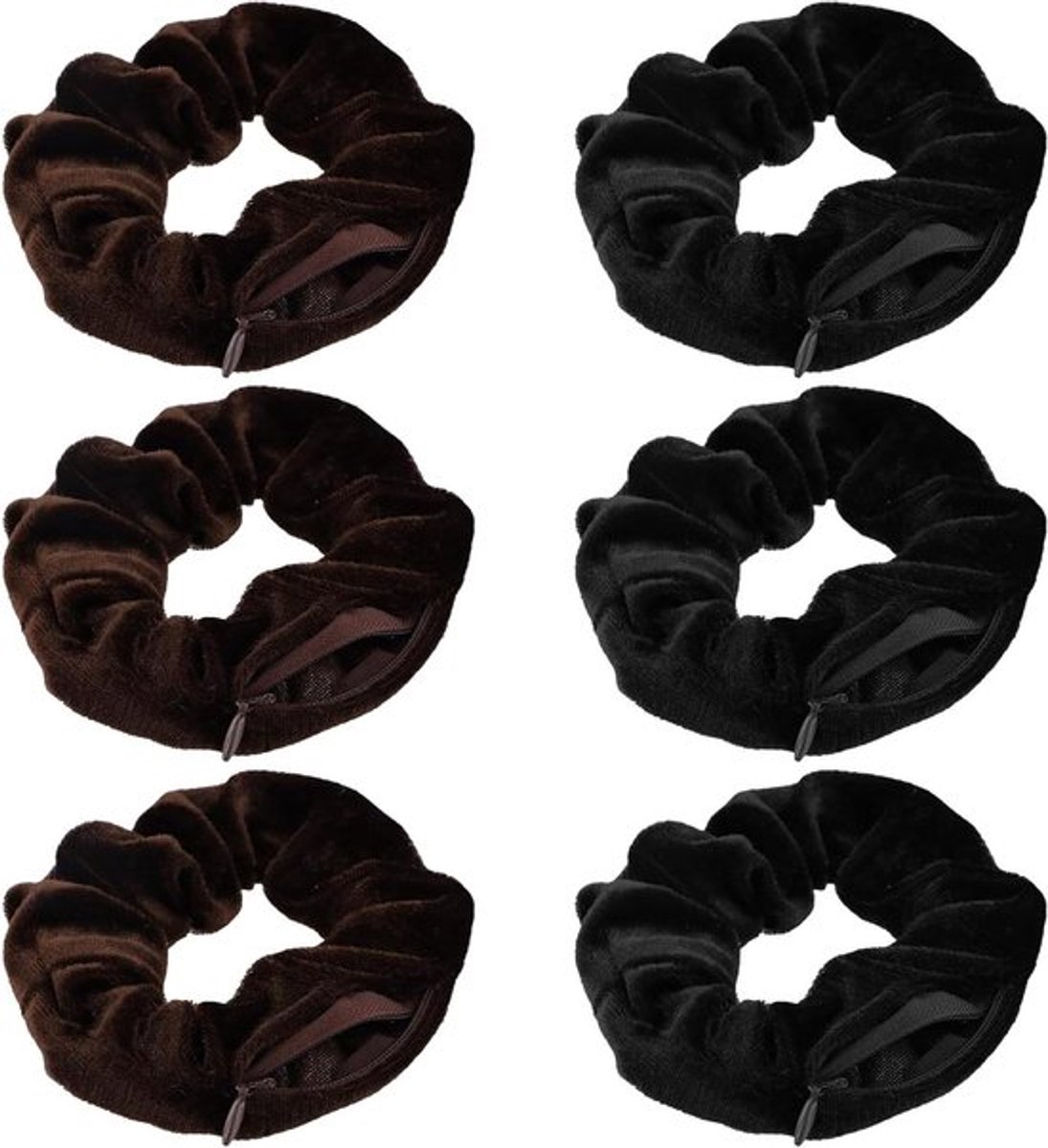 haar elastiekjes met verborgen ritszak, meisjesaccessoires, zwart en donkerbruin - 6 stuks