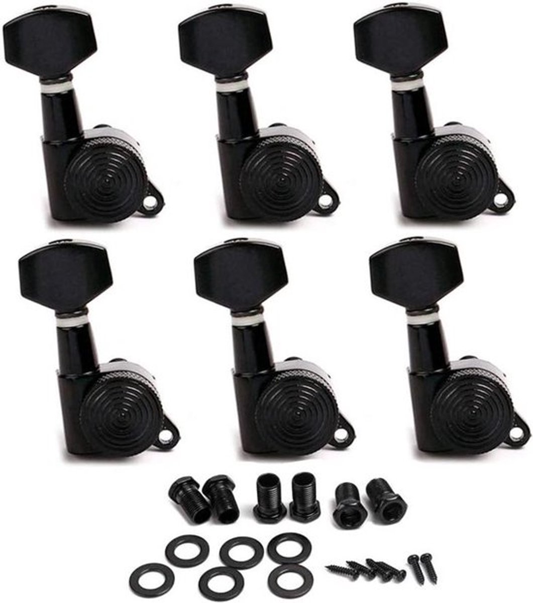 Inline Gitaar Tuning Pegs Sleutels Zwart met Locked String - Hoge Kwaliteit.