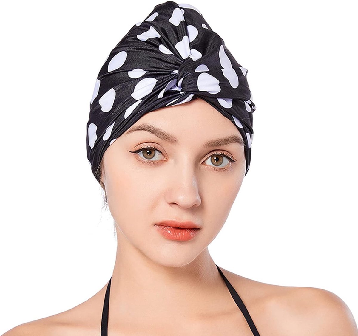 Zwemcap voor Dames en Meisjes met Plooien en Knoop – Ideaal voor Lang en Kort Haar, Niet-Waterdicht, Roze Rood