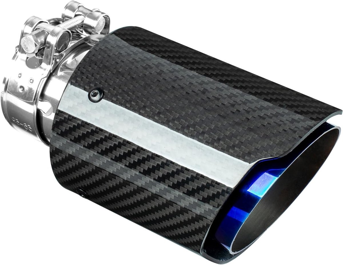 Roestvrijstalen en carbon uitlaatpunten 54 mm, universele inlaat en uitlaat demper voor dieper motorgeluid, eenvoudig te monteren voor auto (lichtzwart-blauw)