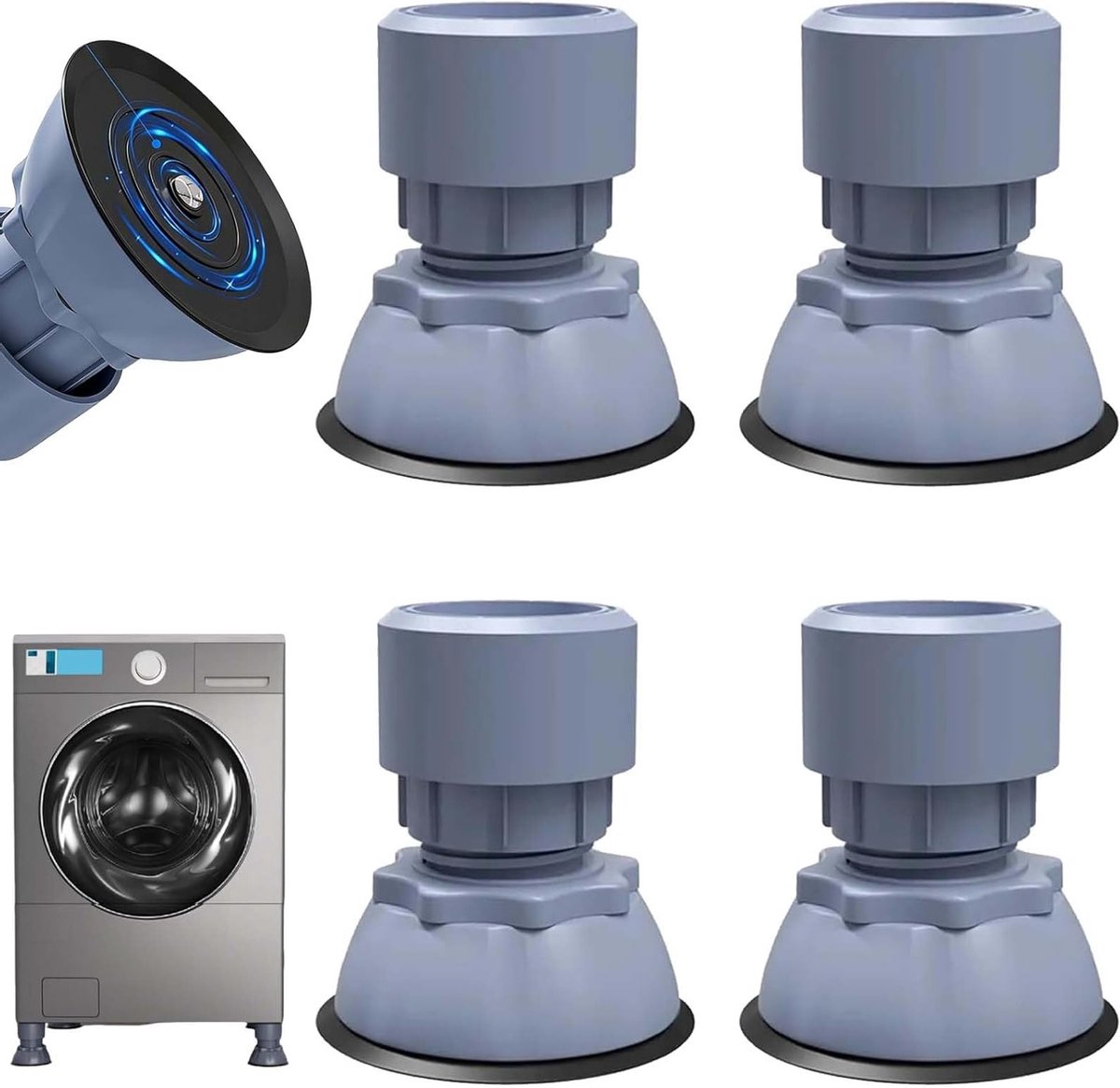 Universele rubberen voetjes voor wasmachines - 4 stuks verstelbare trillingsdempers van 10-12 cm voor meubels en apparaten