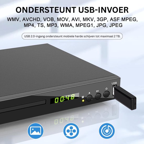 MRKK® DVD Speler met HDMI - Blu Ray Spelers - Externe DVVD Speler - Zwart — afbeelding 5