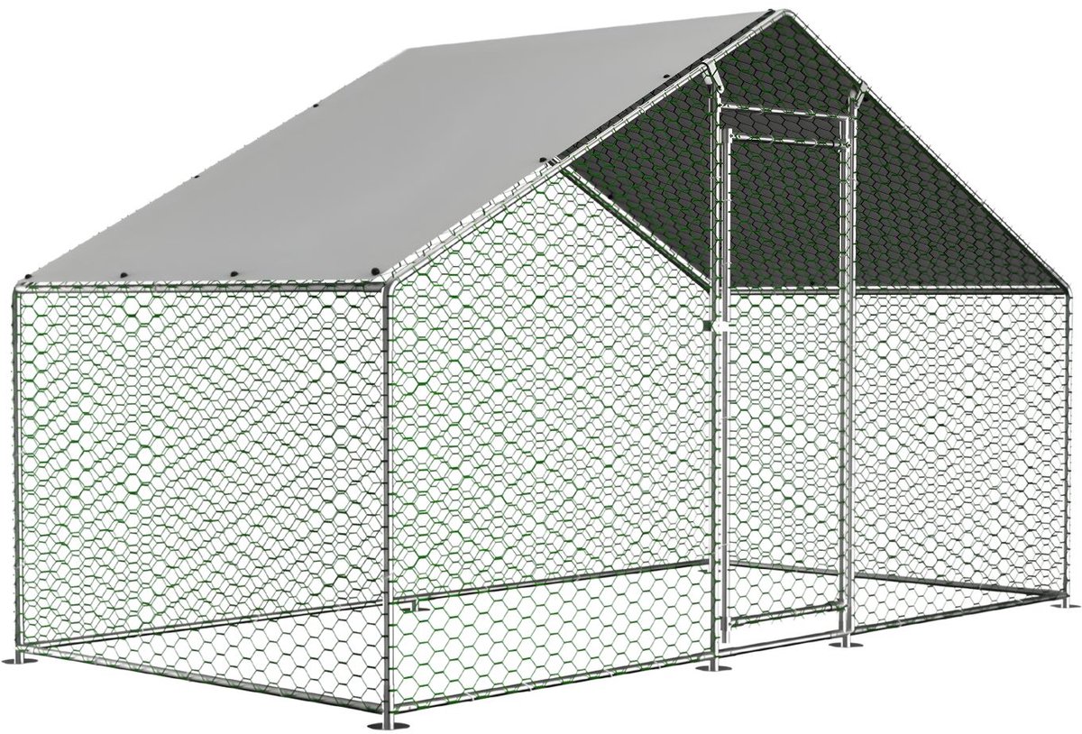 Kippenhok – Voor kippen en kleine dieren – Met veiligheidsslot en waterdicht PE-doek – Lichtgrijs – Afmetingen: 300 x 150 x 200 cm