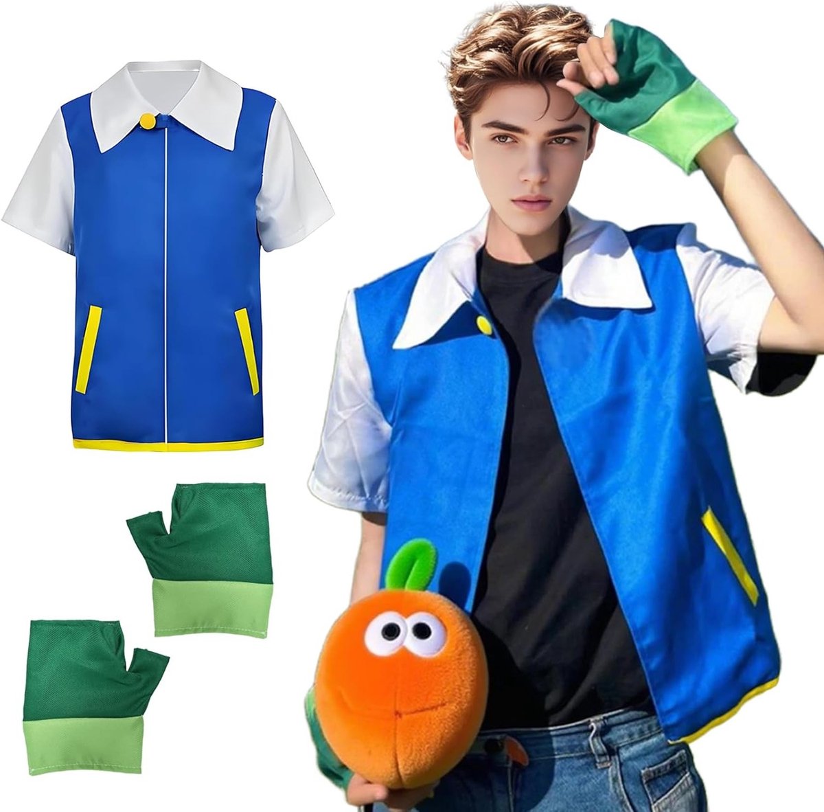 Anime Cosplay Kostuum voor Volwassenen, Blauwe Jas en Handschoenen Set voor Halloween, Carnaval en Themapartijen