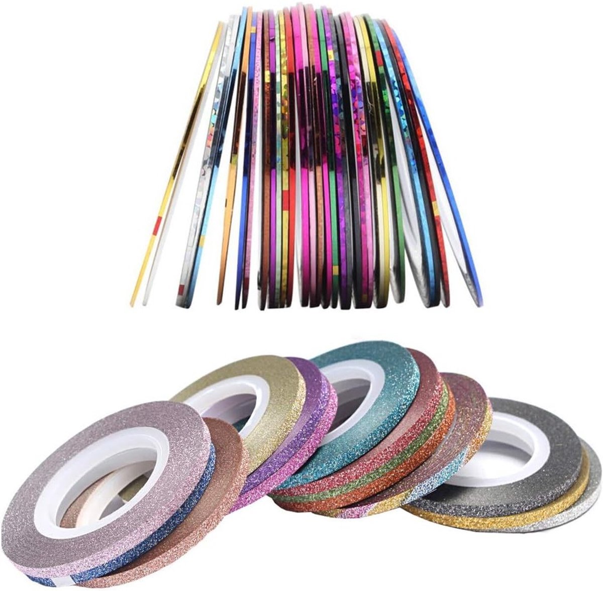 Kleurige Striping Stickers voor Nail Art - DIY Ontwerpen met Gouden en Zilveren Lijnen, 32 Stuks voor Creatieve Nagelversieringen