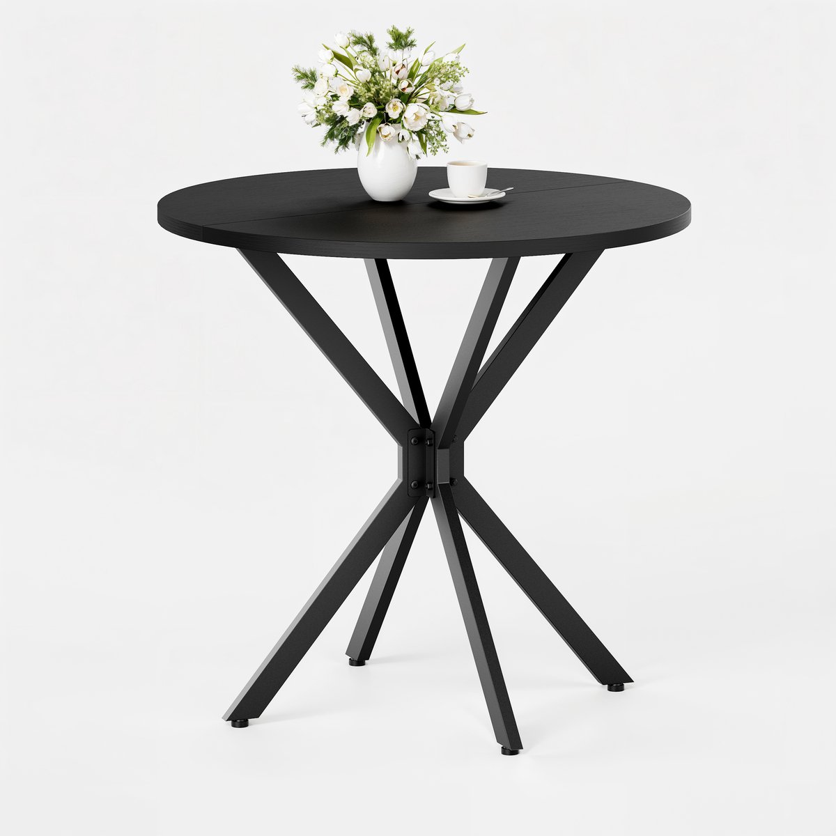 Ronde eettafel Industrieel - 80 x 80 x 75 cm - X-poot (Kruispoot) - Keukentafel voor Eetkamer & Thuiswerkplek - Zwart