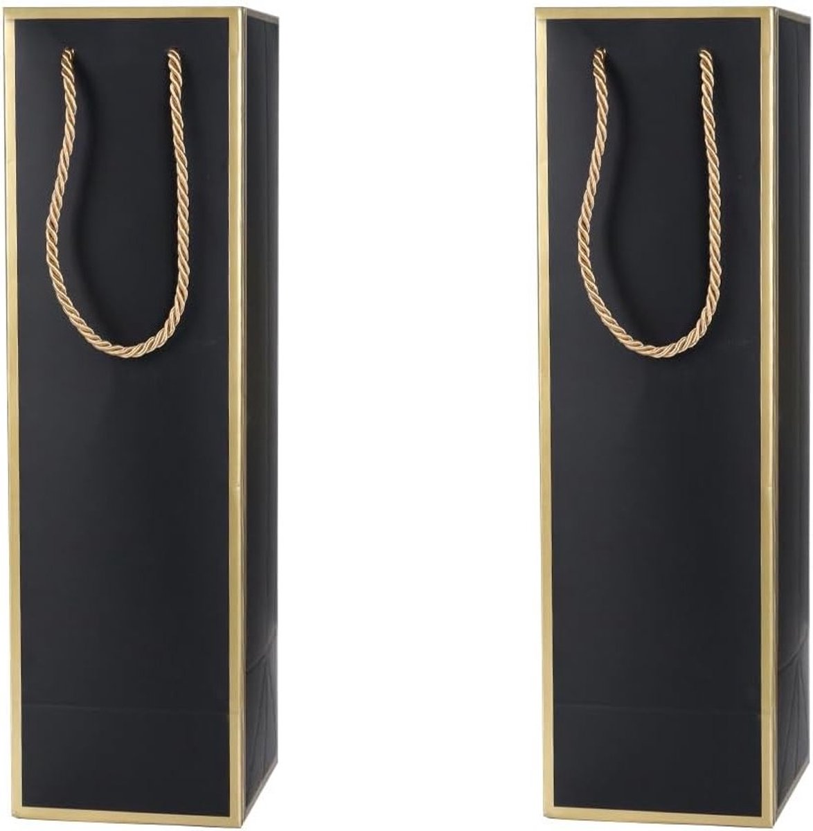Herbruikbare Cadeautassen voor Flessen, Set van 2, Met Handvat, 10x10x28cm, Gouden Foliedruk voor Feesten, Bruiloften en Vieringen, Zwart