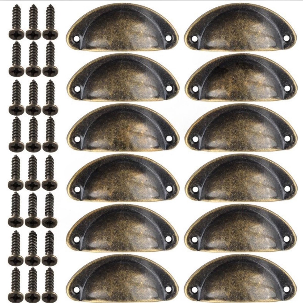 Vintage Meubelhendels Set van 12 met 24 Schroeven - Retro Metalen Bronzen Handgrepen voor Keuken, Kast en Lades
