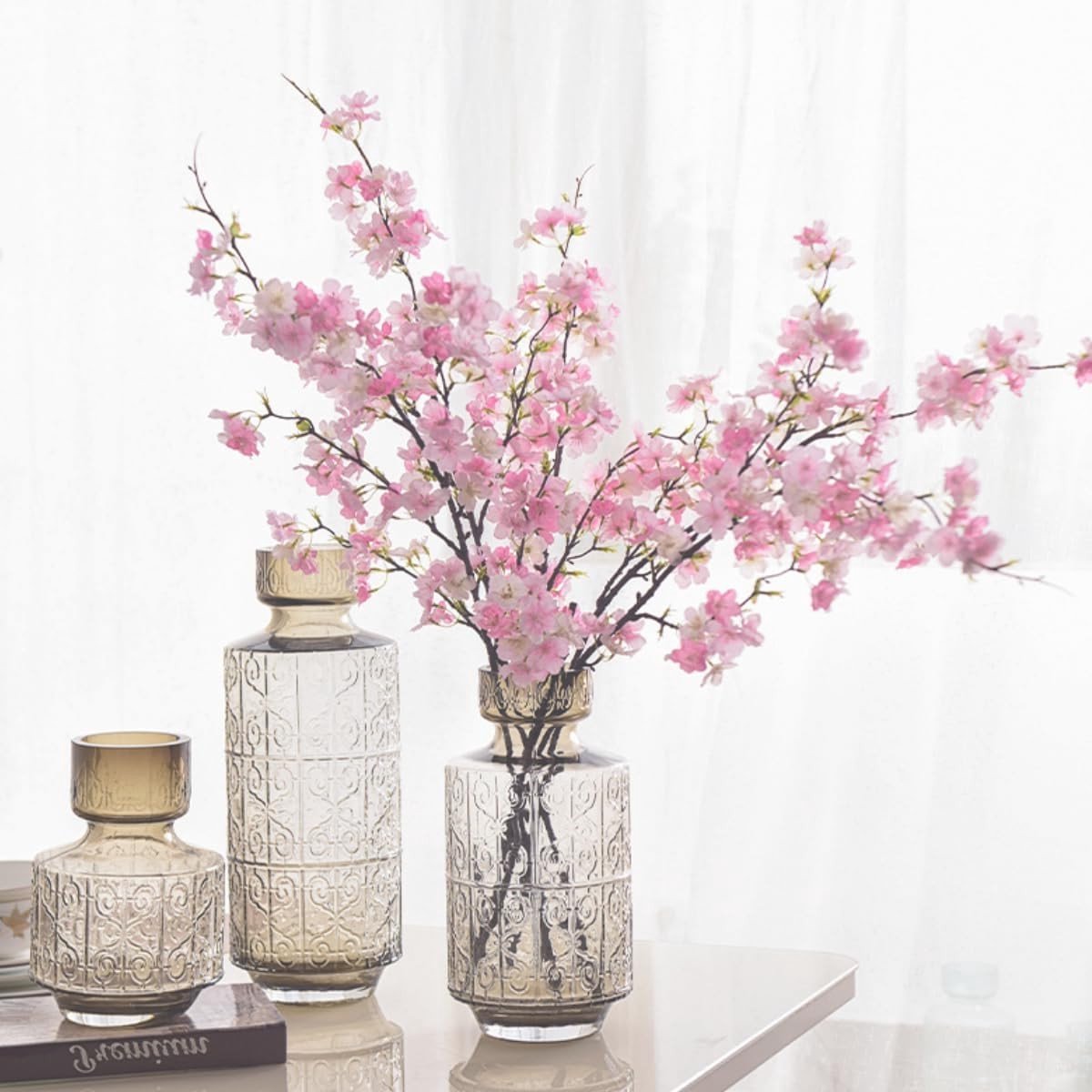 Prachtige kunstbloemen boeket van 110 cm met kersenbloesem, lichtroze takken voor decoratie in de lente en Pasen