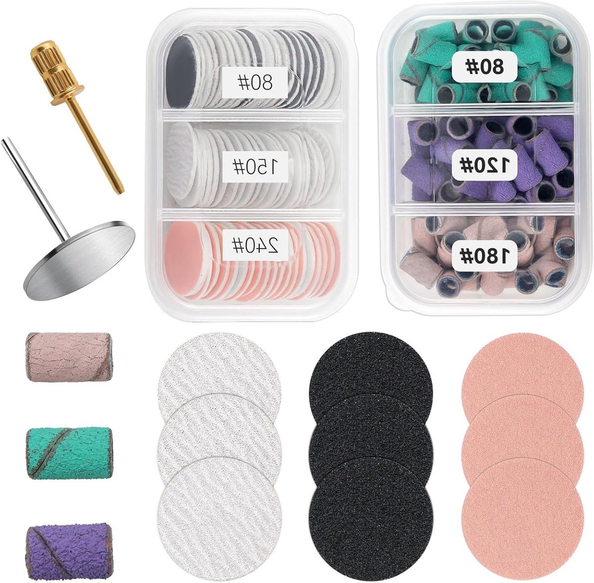 Replacement Sandpaper Foot Nail Cutter Attachments Set - 75 Pieces Sanding Caps Nail Cutter - Grit 80/120/180 + 60 Pieces Pedicure Sanding Disc - 80/150/240 Grit - met Tools
