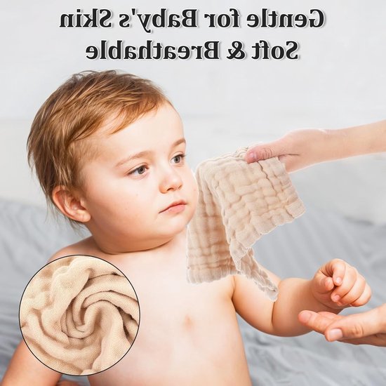 Set van 6 Muslin Baby Wasdoeken 25 x 25 cm van Biologisch Katoen, Zachte Doeken voor Babyverzorging, Handdoeken en Spuugdoeken voor Jongens en Meisjes — afbeelding 3