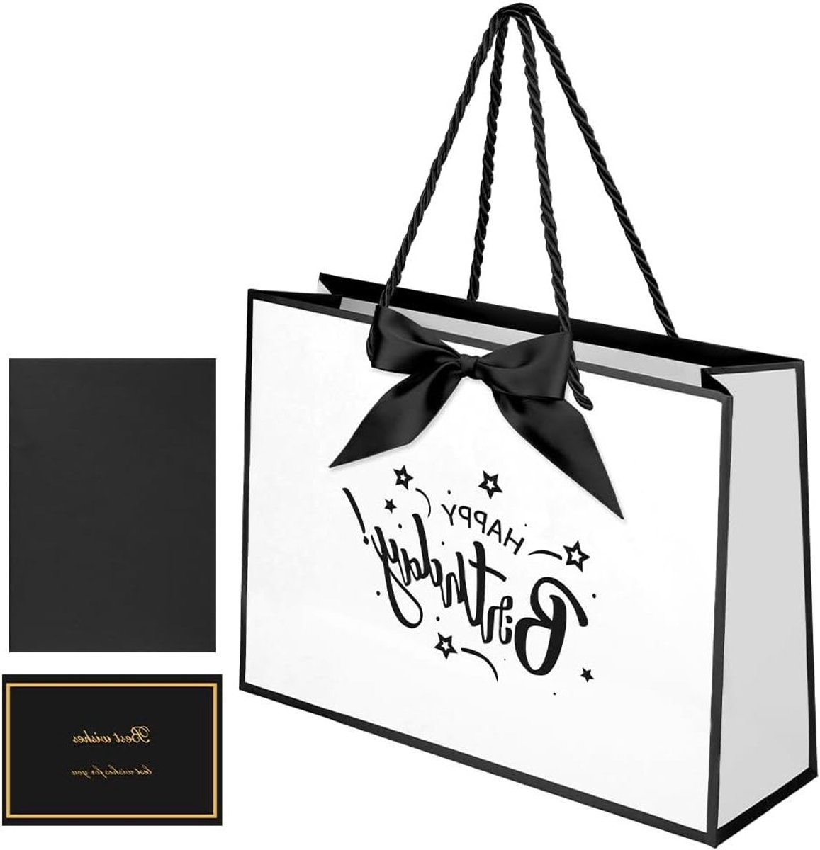Papieren Cadeauzakken 32x22x10cm met Handvat, Ideaal voor Verjaardag, Kerst en Bruiloft, Inclusief Strik, Kaart en 3 Zakdoeken