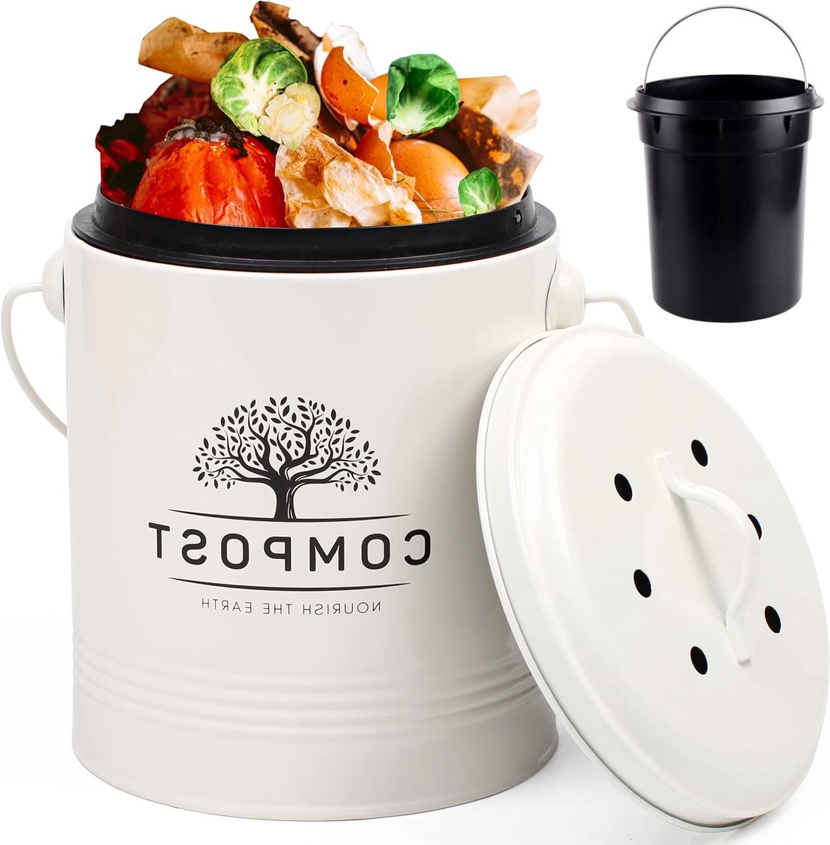 Binnenlandse Compostbak met Deksel - 1,3 Gallon Compostemmer voor Keuken, Inclusief Binnen