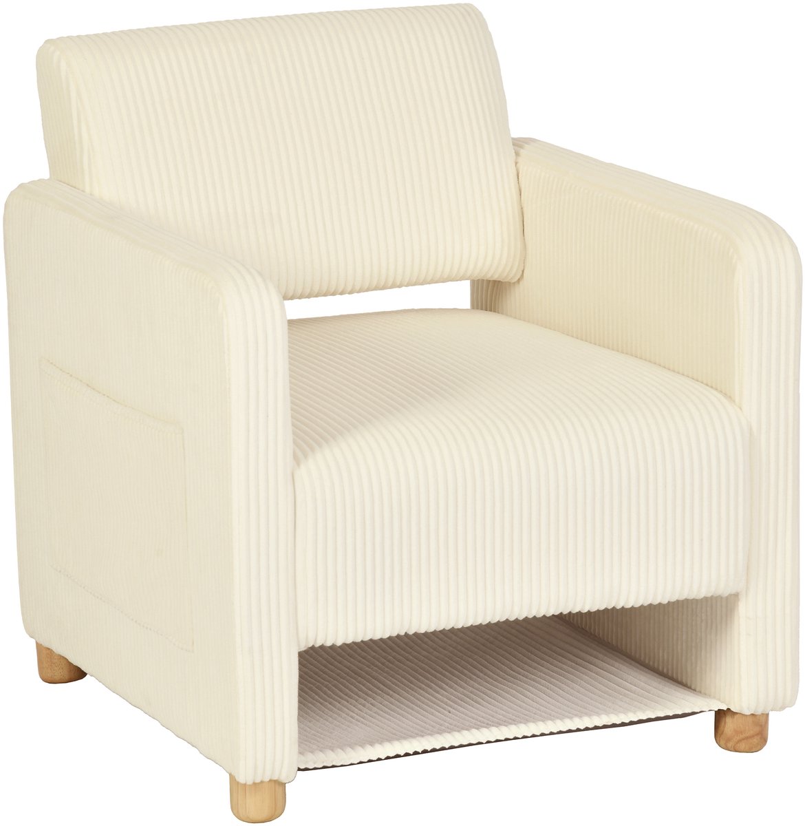 Fauteuil - Ribfluweel Rubberhout poten Brede zitting - Beige