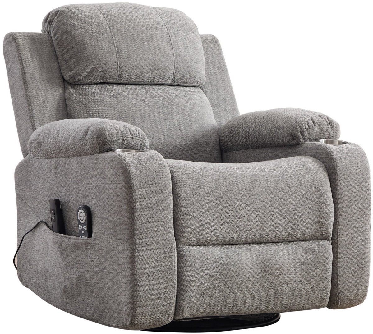 Merax Elektrische 360° Draaibare Relaxfauteuil met Massage en Verwarming - Verstelbare Rugleuning en Voetensteun - Zijvakken en Bekerhouders - Grijs