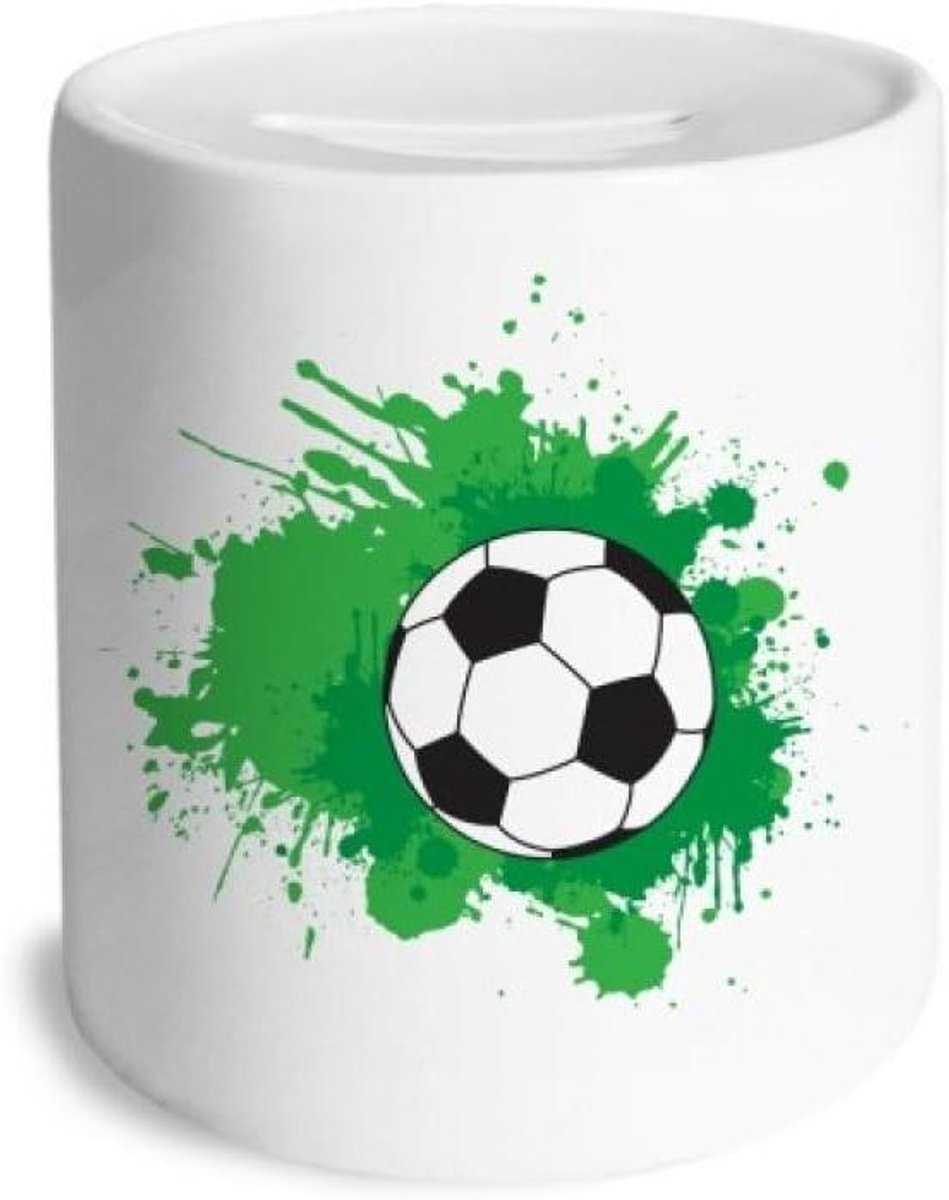 Voetbal Spaarpot - Muntkoffer Keramiek - Geld Besparen - Verwijderbare Bodemstop - 9 cm Hoog - Multicolor