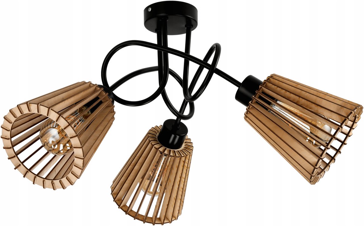 Hanglamp Loft Hout 3xE27 Kegel - Stijlvolle Plafondlamp