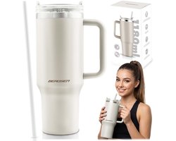 Berdsen - Thermosfles - Krem - 1180 ml - Met Rietje - Dubbelwandig