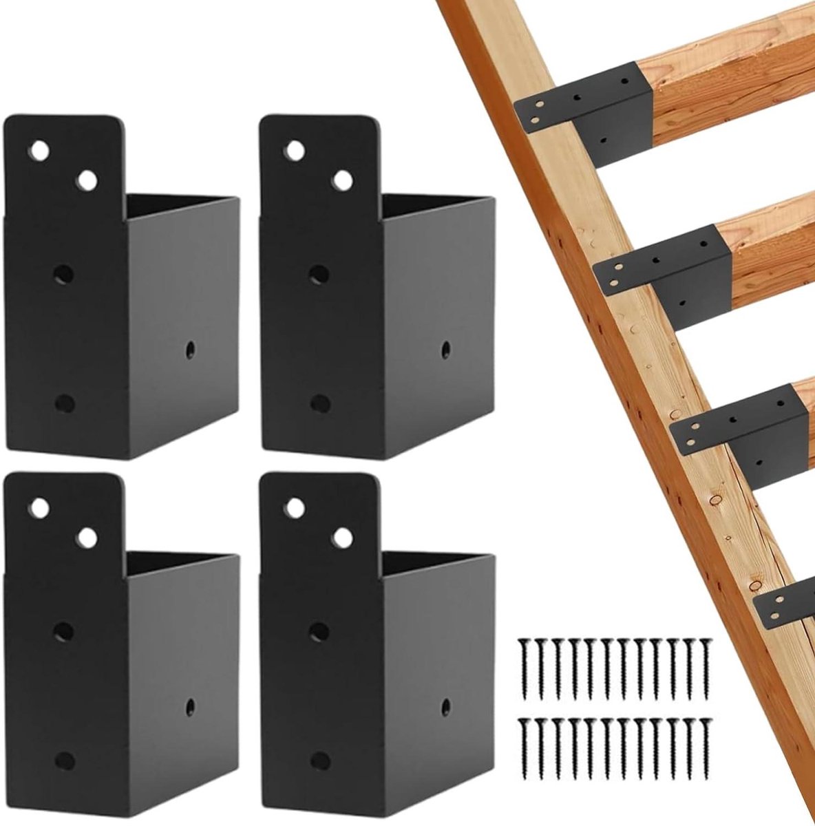 Verbindingshoek Hout - Pergola Klemmen - Terras Bouwen - Versterkte Staalconstructie - 4 stuks - Zwart
