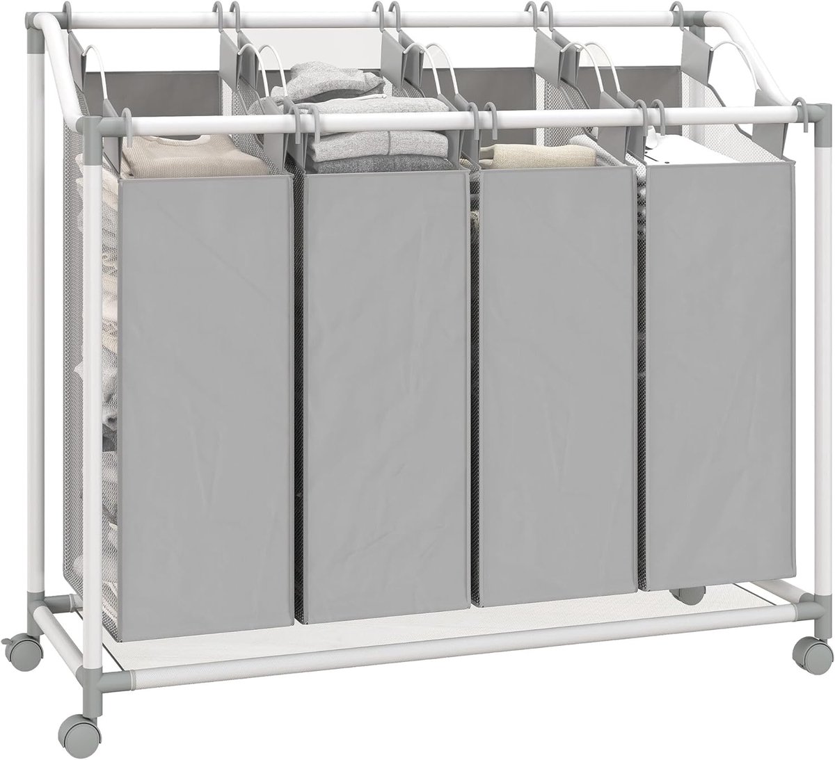 Wasmand met vakken Was sorteren Kleding organiseren Afneembare waszakken 160 Liter Grijs