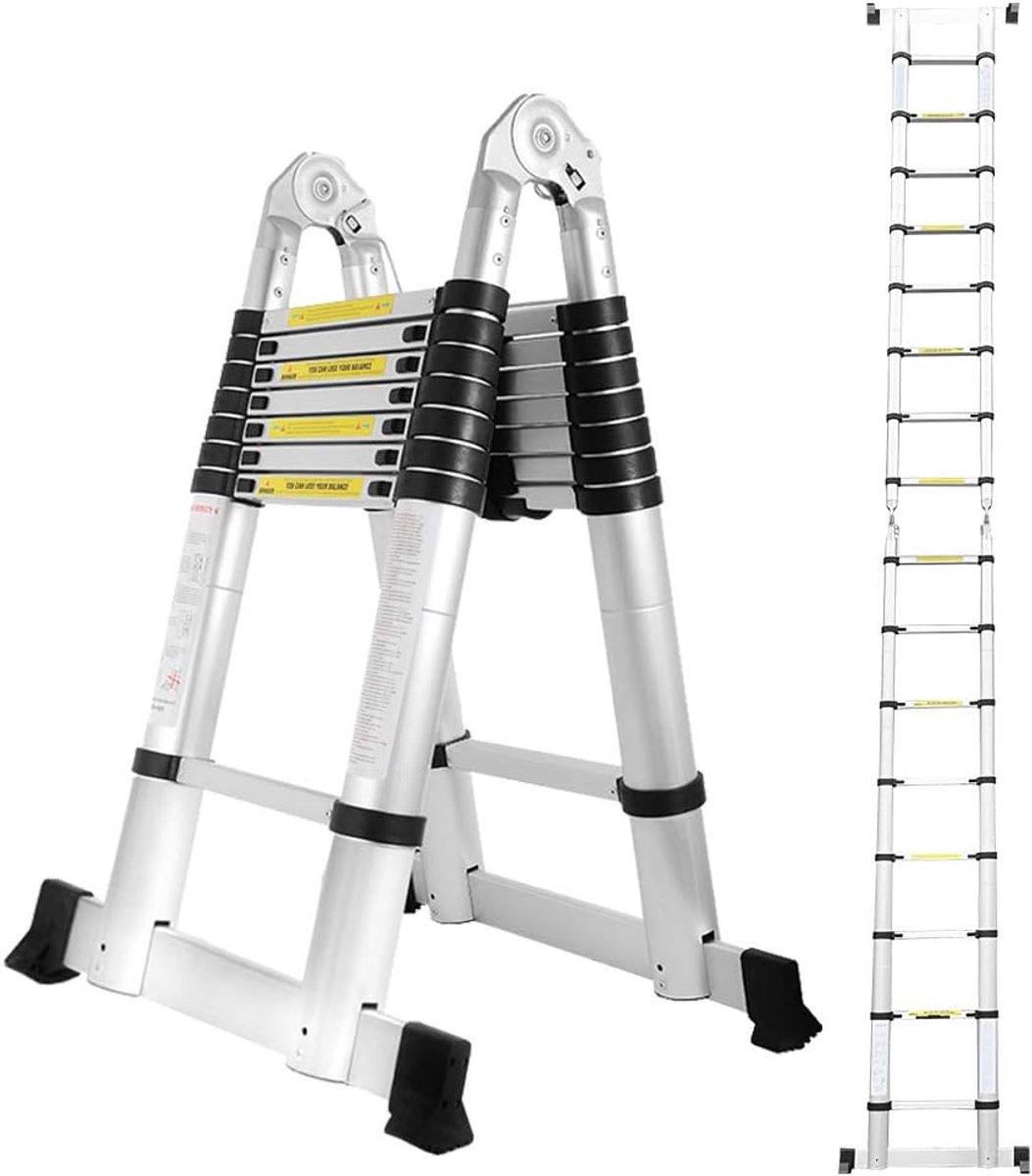 Telescopische Ladder - Stevige Opvouwbare Ladder - Huishoudelijk Werk - Veiligheids Hinge - 5 Meter Hoog - Zwart Geel