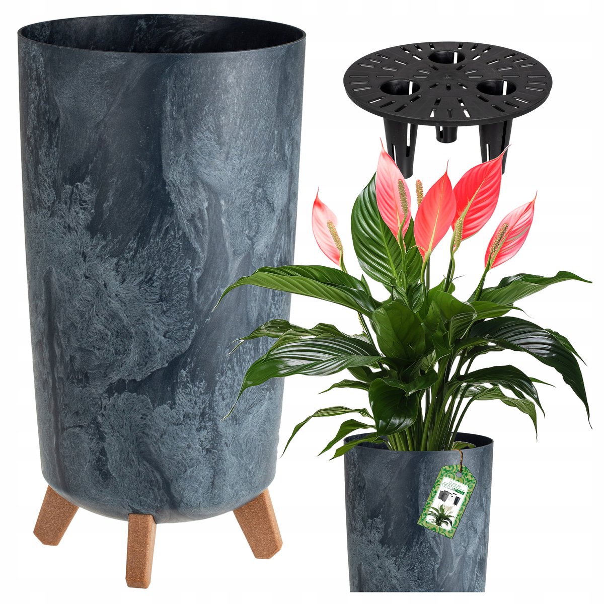 Hoge Antraciet Betonlook Plantenbak op Houten Poten - Binnen & Buiten