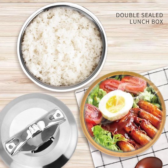 Rvs Lunchbox - Dubbele Laag Box - Maaltijden Meenemen - Lekvrij Ontwerp - 1 Liter - Enkele Kleur — afbeelding 5