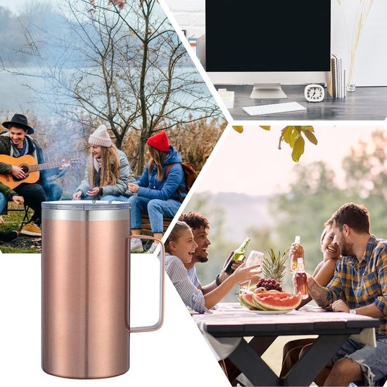 Metalen mok - Camping beker - Dranken warm houden - Dubbelwandige isolatie - 24 oz - Rozengoud — afbeelding 5